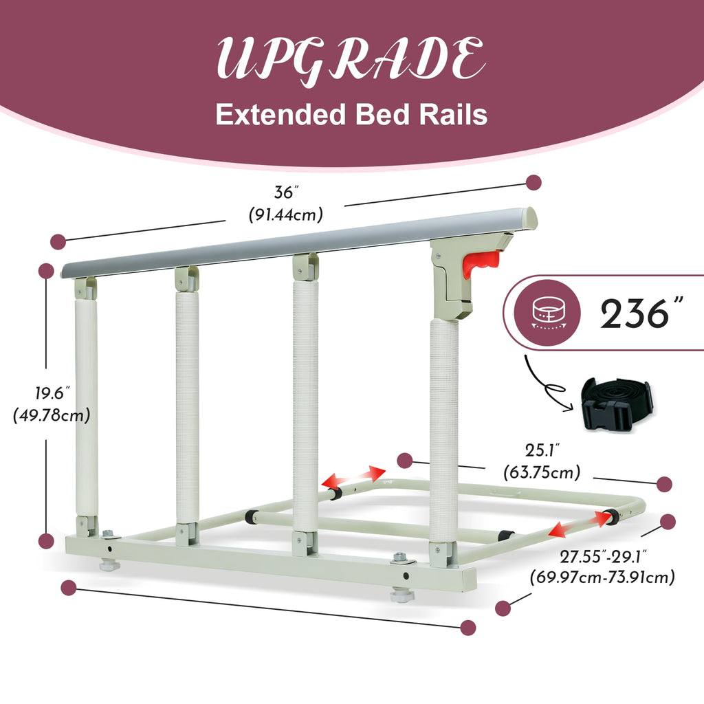 JIKEXINGMENG 30″ Folding Bed Rail–Safety Bed Rails for Elderly Adults (Twin–King,Tool-Free) Supports300lbs|Non-SlipStrap&FoamBase|180°Fold-DownDesign|Height17–21″Adjustable|PaddedGrip&OrganizerPouch