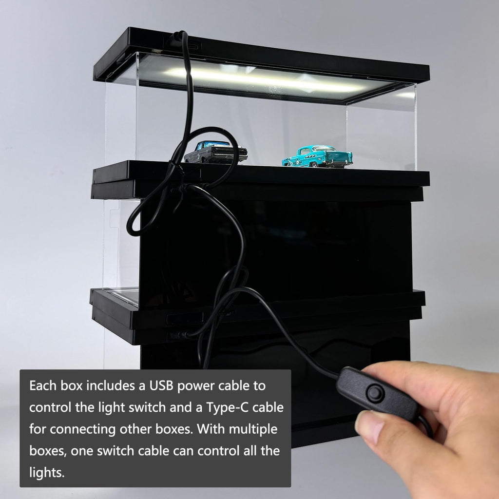 Bivitre 1/64 Model Car Display Case - Compatible with Hot Wheels Matchbox Mini GT Diecast Cars,Acrylic Box for Toy Cars Display Décor and Storage,Stackable Garage Diorama with LED Lights(1T-RedBrick)