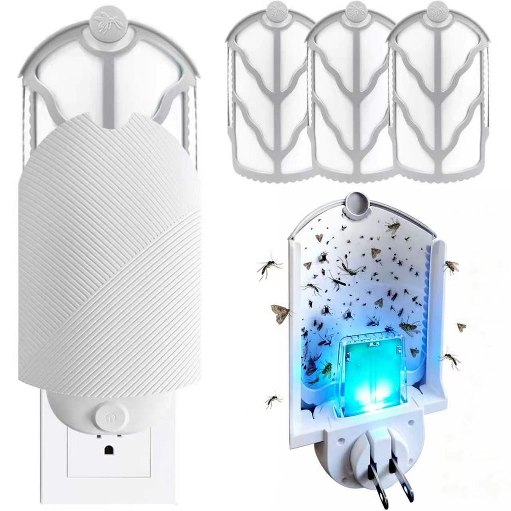 Flying Insect Trap (1 Starter & 3 Refill Cartridges), Plug-in Fly Trap for Home, Kitchen, Living Room – UV Light Indoor Bug Catcher for Gnats, Fruit Flies, Mosquitoes, and Moths