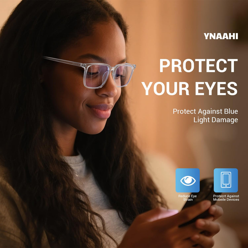 Ynaahi Blue Light Glasses for Men Women, Blue Light Blocker, 99% UV Protection. Ideal for Computer Use, Gaming, Reading.