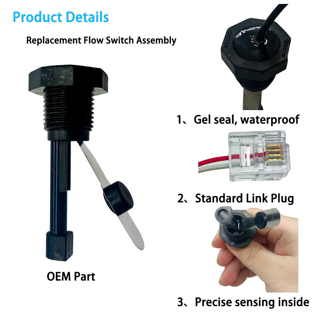 BNRSZ 2025 Upgraded GLX-FLO-RP Pool Flow Switch Compatible with Hayward Goldline and Aquarite Salt Systems, Salt Cell Pool Flow Sensor, Metal Sensing Construction, 15 ft. Cable,