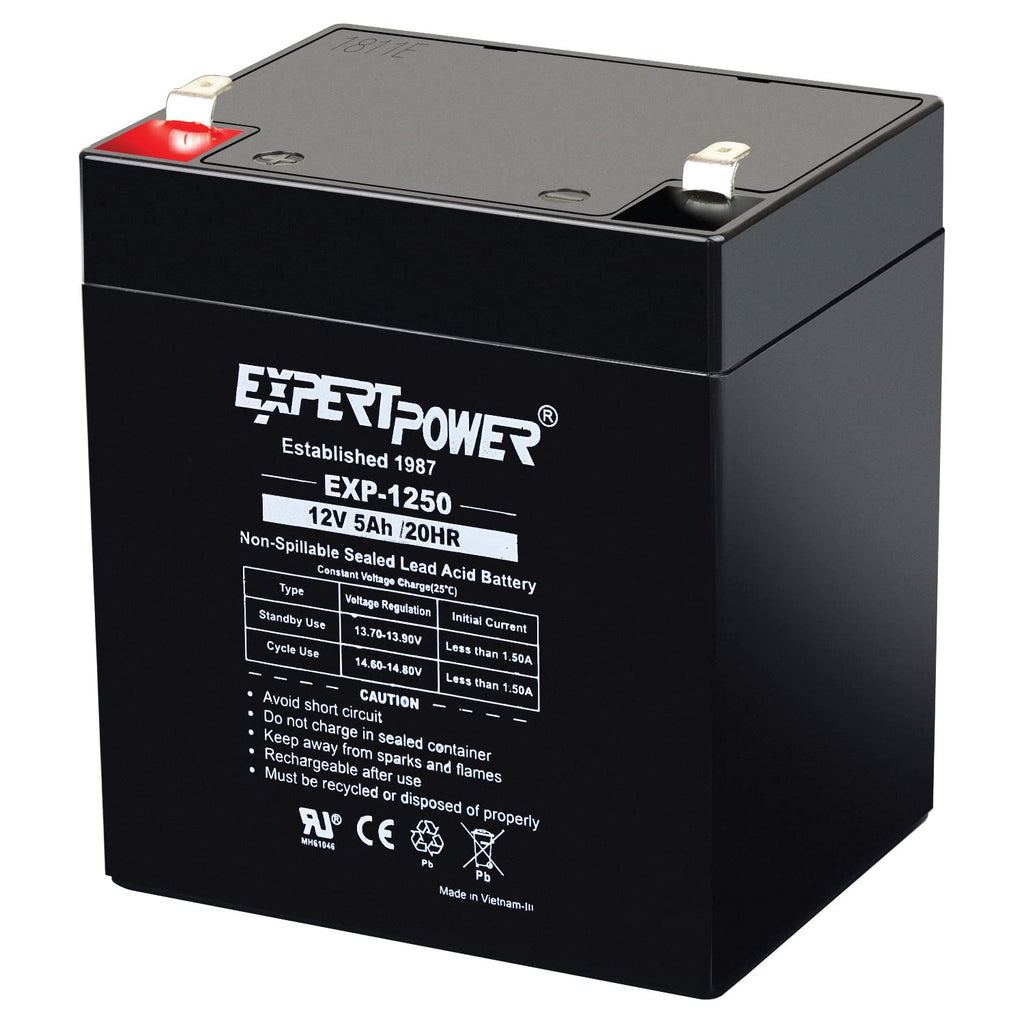 ExpertPower EXP1250-12V 5Ah Rechargeable SLA Battery for Security System, UPS, Garage Door Opener Replacement, Fire Alarm Batteries, Sealed Lead Acid, 12V Battery Backup