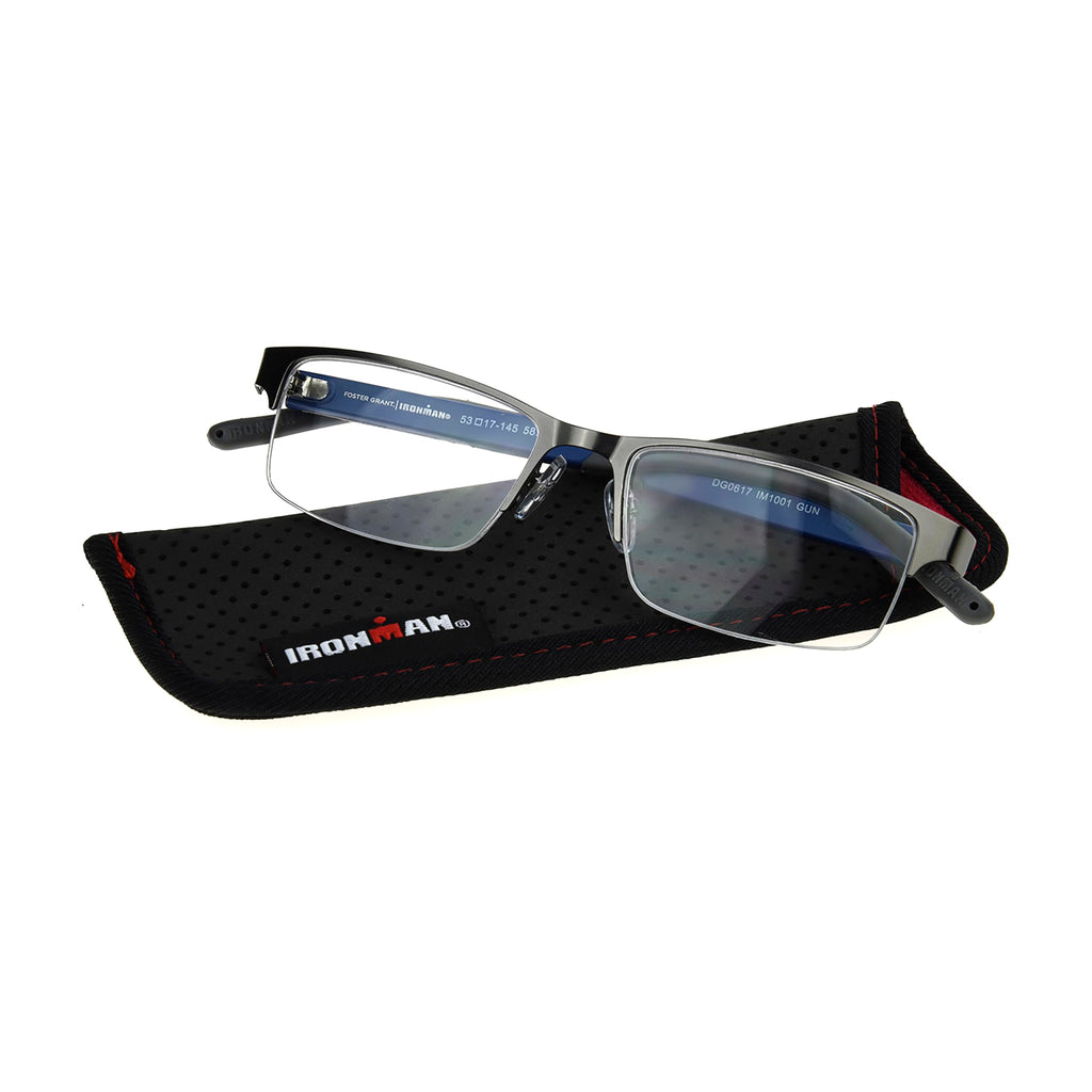 Foster Grant IRONMAN Men's Momentum Rectangular Reading Glasses, GUNMETAL, 2x