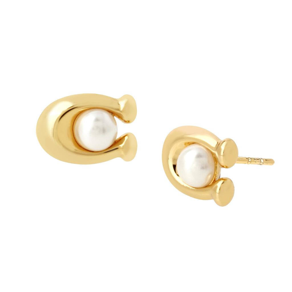 COACH Pearl C Stud Earrings White Pearl One Size