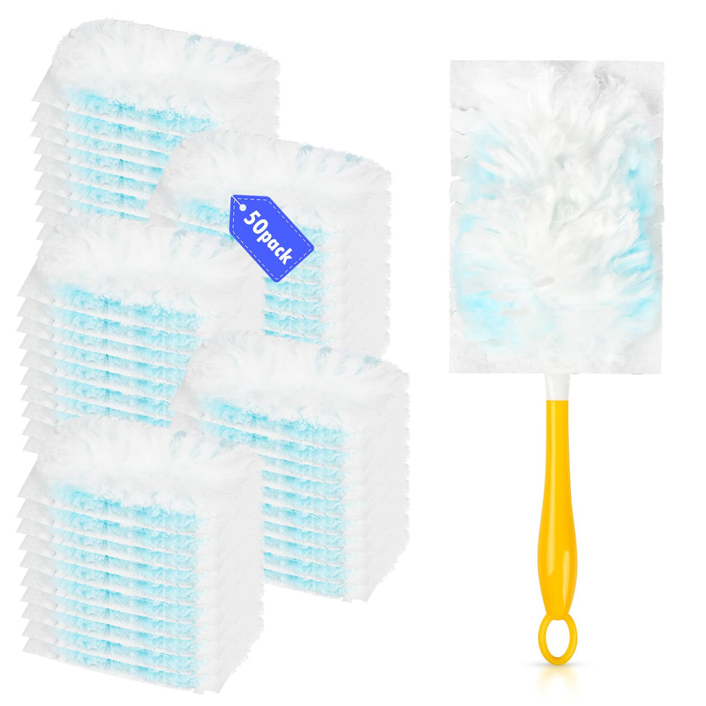 50 Count 180° Multi-Surface Feather Duster Refills Compatible with Swiffer® Handle, Heavy Duty Duster Replacement with 1 Handle
