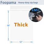 Foopama 20 PCS 12" x 18" Thick 5 Mil Clear Zip Poly Lock Plastic Bags Seal Reclosable Zip Bag Heavy-Duty Clothing T-Shirt Toys Snacks Zipper Bags