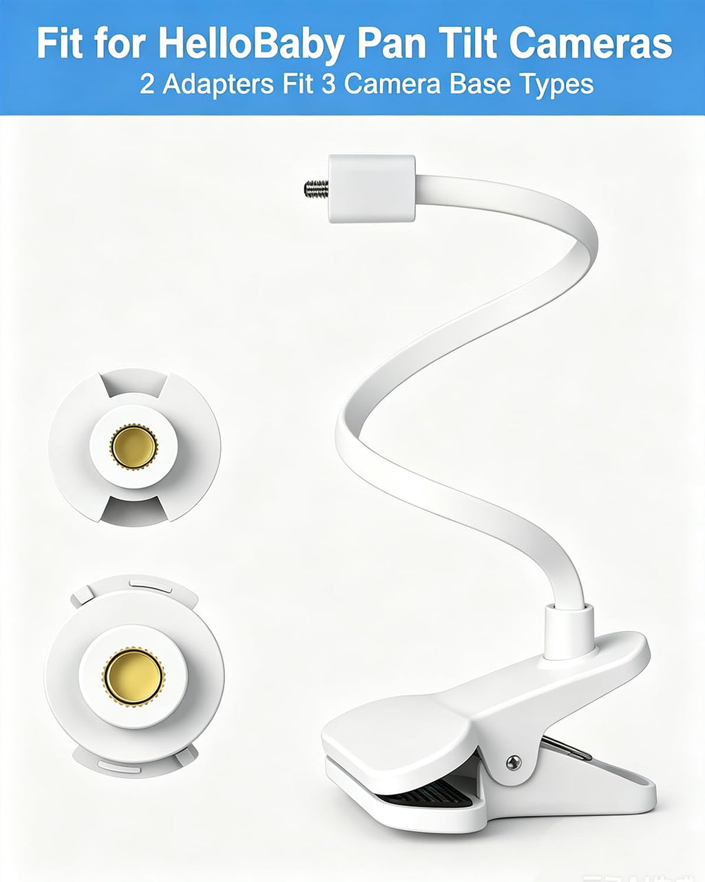 HelloBaby Monitor Clip Mount for HB6550/ Pro/ HB6550Plus/ HB6560/ HB65/ HB6240/ HB6339/ HB6351, Flexible Crib Clamp Mount Long Gooseneck Arm, Indoor Without Tools or Wall Damage