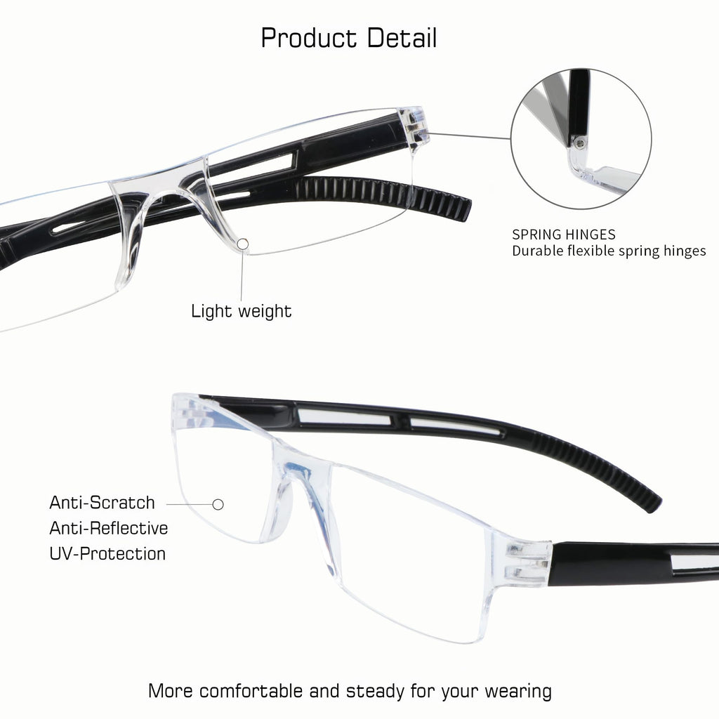 VisionGlobal 5 Pairs Reading Glasses, Blue Light Blocking Glasses, Computer Reading Glasses for Women and Men, Fashion Square Eyewear Frame (Black,+2.50 Magnification)