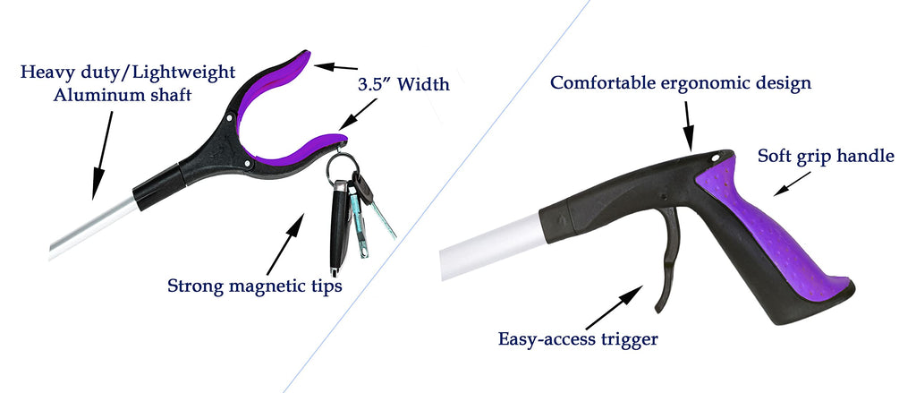 HPr-HPi 2-Pack Reacher Grabber Tool, Foldable Trash Picker Grabber, Trash Gripper, Garden Nabber, Litter Picker, Extended Grabber（Purple/Blue)