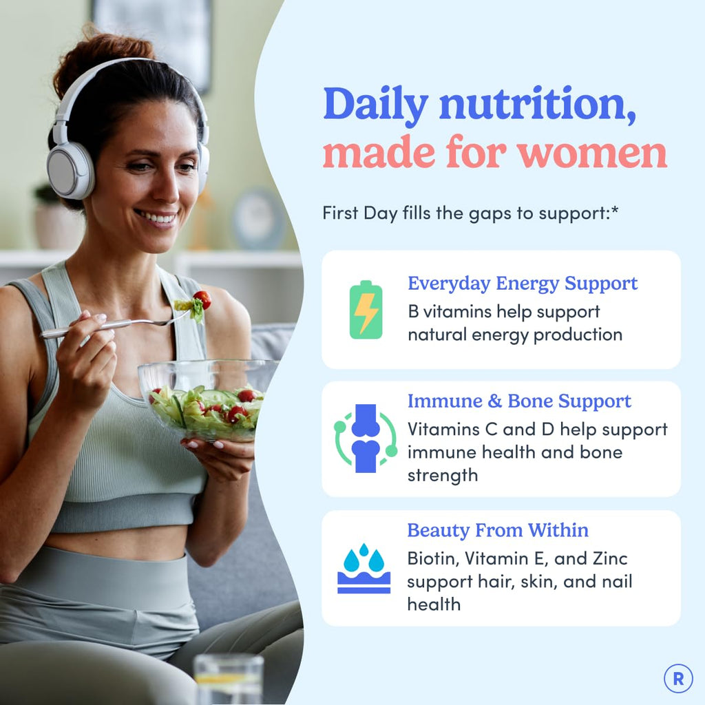 FIRST DAY Multivitamin for Women - Daily Womens Multivitamin Gummies - Vitamin A C D E B12, Magnesium, Zinc, Biotin – Vegan, Gluten Free Womens Vitamins - Hair Growth, Skin, Energy – 30 Day Supply