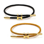 PPbuky Steel Bracelet Link, Adjustable H-shape Wire Rope Bracelet, Lucky Jewelry with Titanium Buckle for Birthday, Valentine's, Graduation, Fashion Gift for Women, Men, Lovers, Friends, Black&Gold