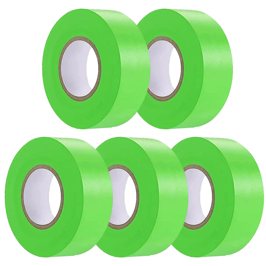 5 Pack Green Flagging Tape, Non-Adhesive Plastic Ribbon Neon Marking Roll
