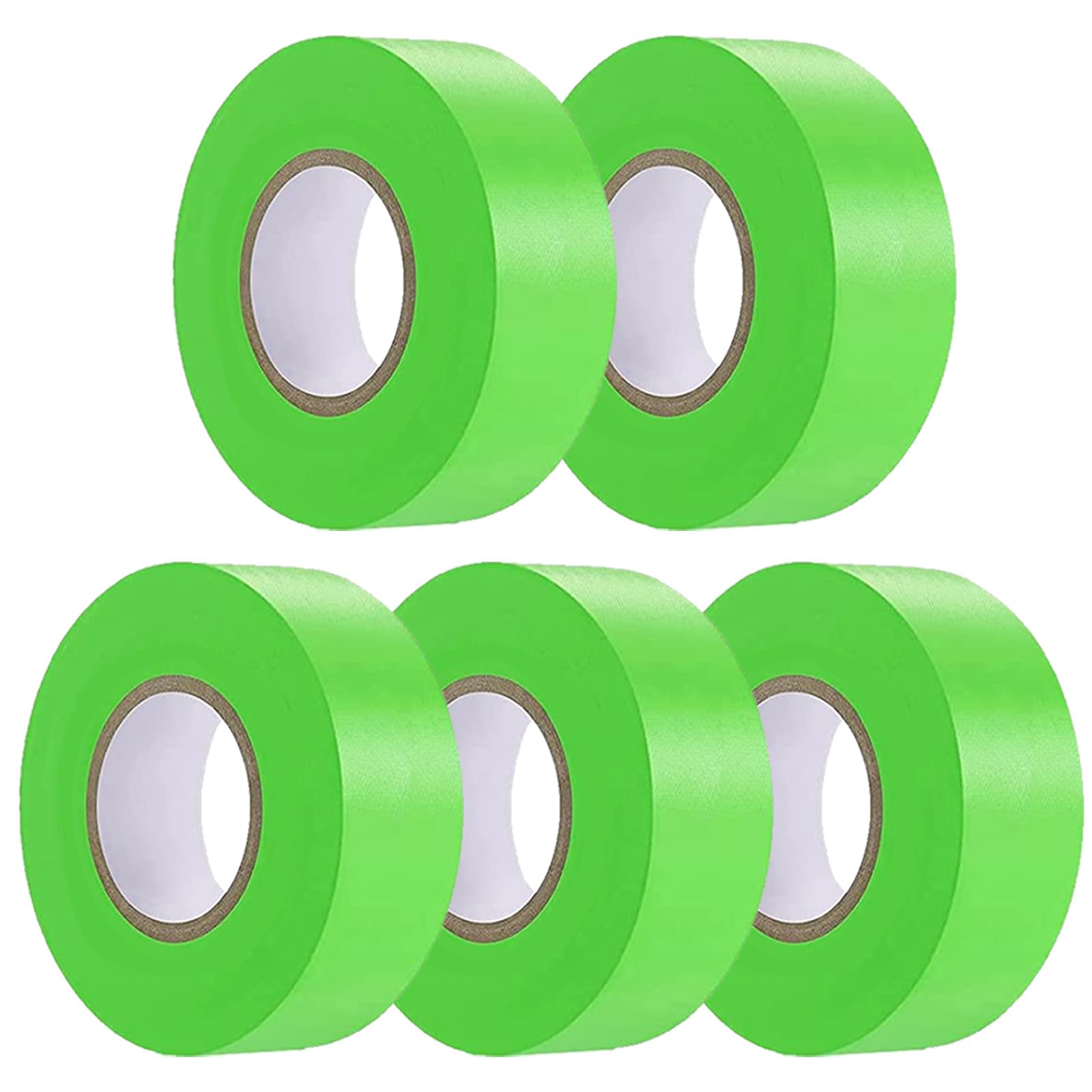 5 Pack Green Flagging Tape, Non-Adhesive Plastic Ribbon Neon Marking Roll