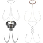 Bonuci 4 Pcs Non Piercing Bra Body Chain with Necklaces Body Chain Non Piercing Adjustable Bra Jewelry(Classic Style)