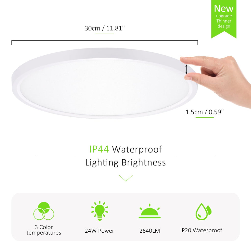 LUMLLSAJI 6 Pack LED Flush Mount Ceiling Light, 24W Ultra Thin Round White 3000k/4000k/6500k 3 Color Temperatures Adjusted 12 Inch Modern Ceiling Lights for Bedroom Bathroom Kitchen