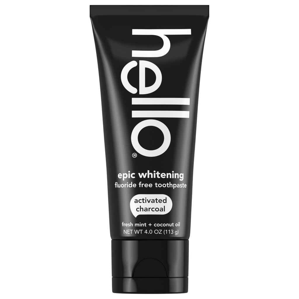 hello Epic Whitening Charcoal Fluoride Free Toothpaste, Activated Charcoal Toothpaste with Coconut Oil, Whitens Teeth Naturally, SLS Free, Fresh Mint, 4.0 Oz Tube