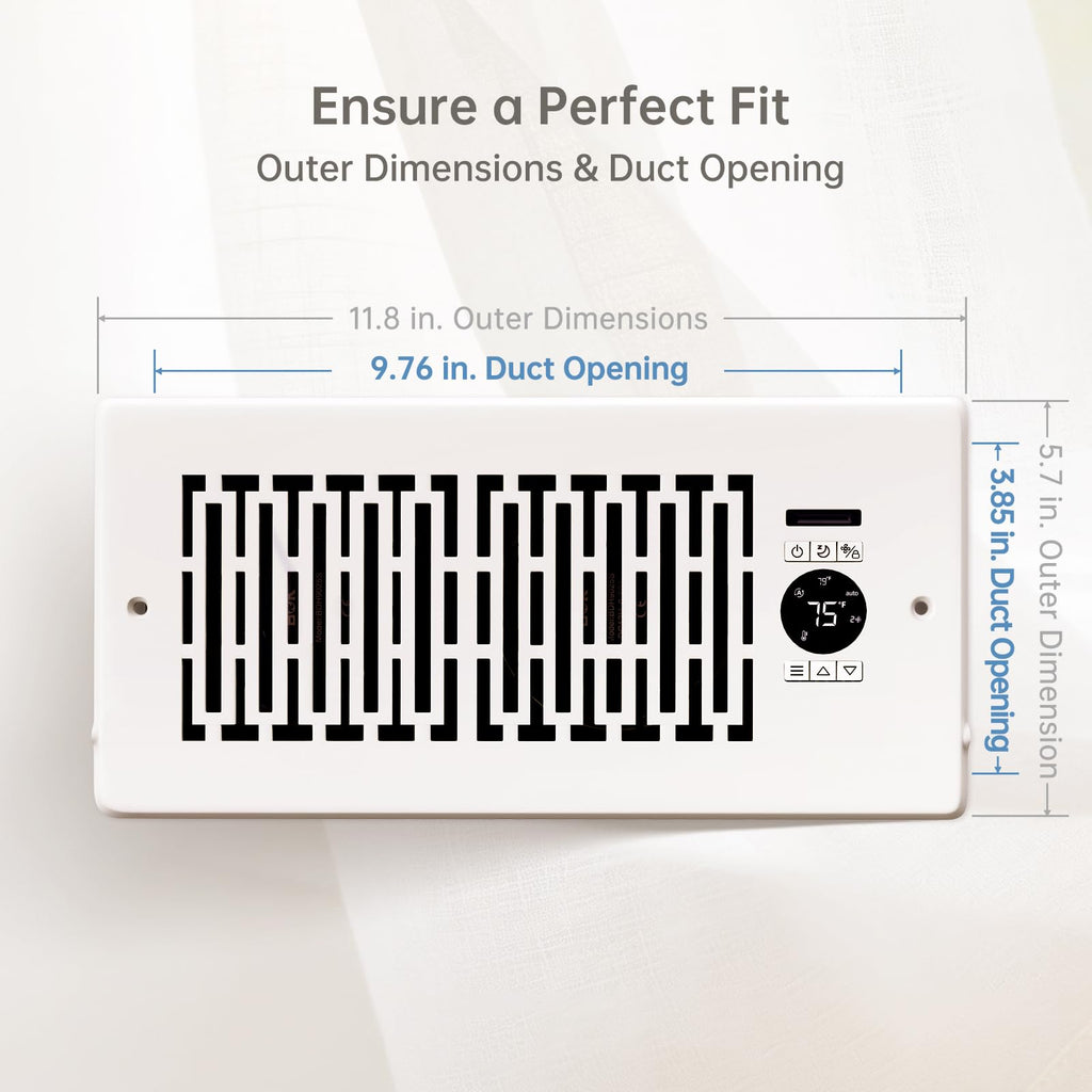 MOTCTQVD Smart Register Booster Fan Fits 4" x 10" Register Holes, 10-Speed Quiet Vent Fan Booster, Smart Thermostat Control for Improves Heating and Cooling with Remote for Floor or Wall Vents