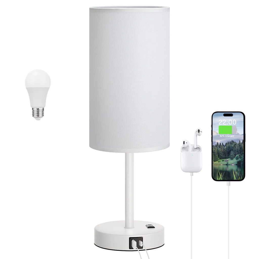 Dicoool Touch Bedside Table Lamp with USB - 3 Way Dimmable White Lamp for Bedroom Nightstand, Desk Lamp with Charging Station for Dorm, Office, Kids Room, Living Room