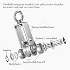 SHINICO Pulley Wheel with Carabiner, Bearing Inside, Stainless Steel, Rope Cable Pulley for Pulley System, 2 Pack