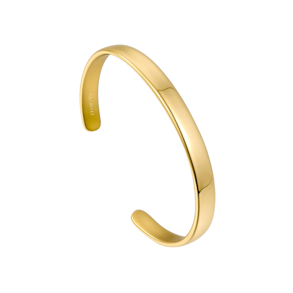 Be & Cheery Gold Bangle Bracelet for Women, 14k Gold Plated Adjustable Bracelet, Trendy Stackable Open Bracelet Bangle, Hypoallergenic Fashion Jewelry for Women, Chunky Dainty Bangle Cuff for Gifts (Polished, 1)