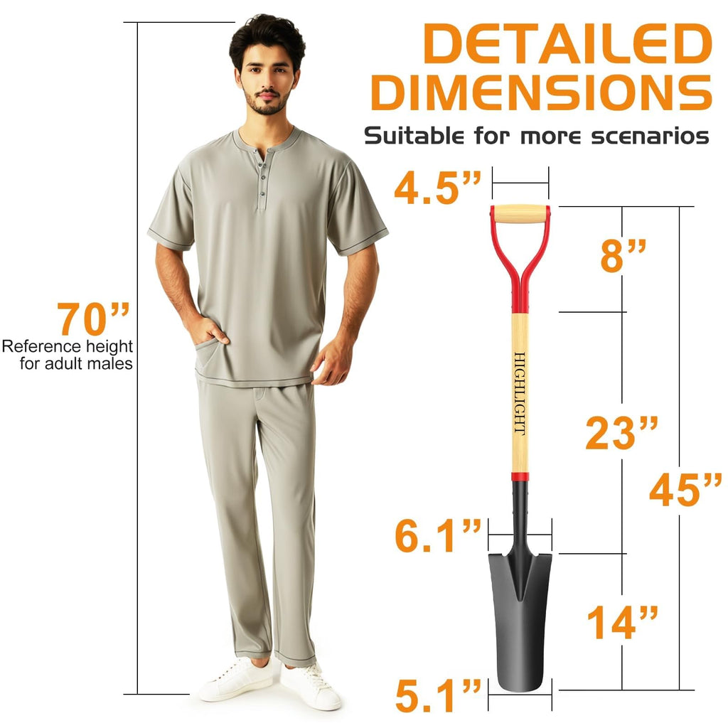 HIGHLIGHT Spade Shovel Digging Trench Garden 45 Inch D Grip Steel Shovel