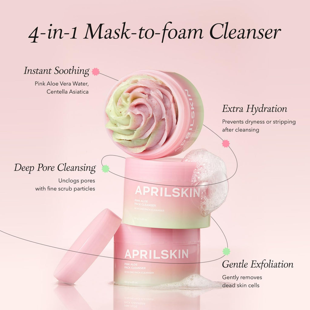 APRILSKIN Pink Aloe Facial Polish Cleanser | Gentle Exfoliation with Mungbean & Soybean Scrub | Removes Waterproof Makeup & Sunscreen | Non-Comedogenic Cleanser for All Skin Types | Korean Skincare