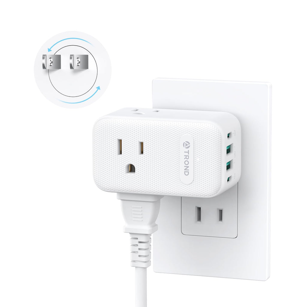 TROND 2 Prong to 3 Prong Outlet Adapter with 360 Rotating Plug, 3 AC Power Splitter with 2 USB C PD20W, Travel Plug Adapter for US to Japan, Wall Outlet Extender for Old House Travel Essentials