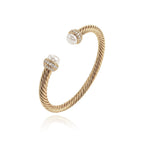 Fettero Gold Cuff Bangle Bracelets for Women - 14K Gold Plated Adjustable Open Cuff Friendship Bracelets Elegant Twisted Cable Bangle Bracelet Lightweight Pearl Bracelet for Dainty Jewelry
