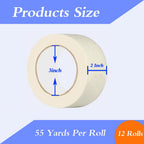 Lazybug studio Masking Tape 2 Inch Wide, 12 Pack White Masking Tape for General Purpose Use, 2 Inch x 55 Yards x 12 Rolls, 660 Yards in Total