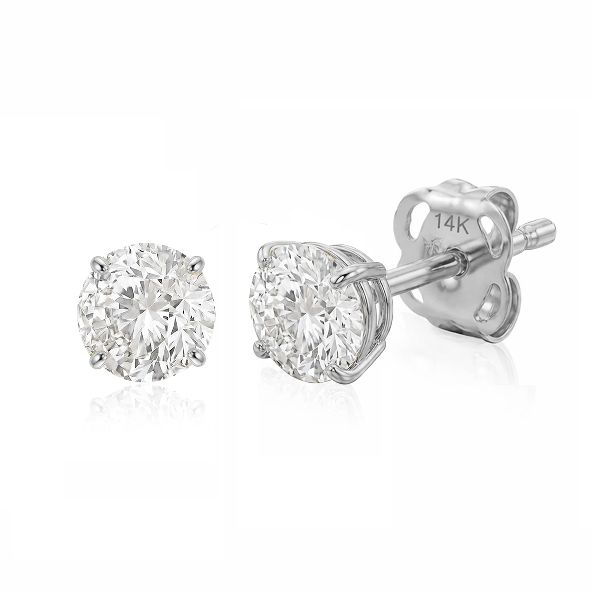 14k Gold Solitaire Round Cubic Zirconia Earrings Studs for Women & Men | Anti Tarnishing CZ Stud Earrings with 14k Gold Butterfly Pushbacks | 5MM, 8MM Post Length by MAX + STONE