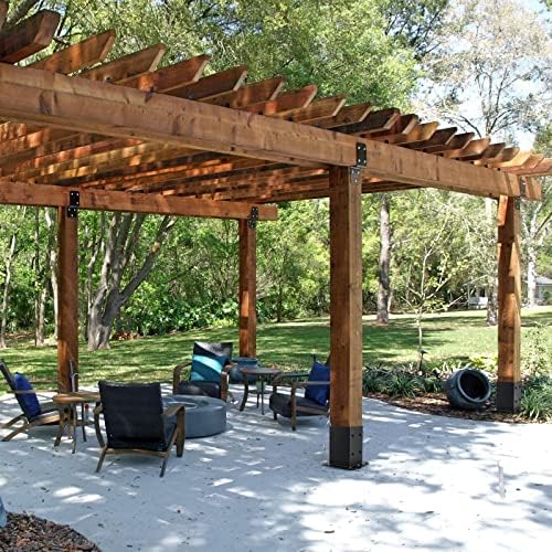 4x4 Post Base 2 Pcs, (Inner Size 3.6x3.6) Post Anchors, 13GA Thick Solid Steel & Black Powder Coated,Deck Post Brackets Support Deck Base Plate Pergola Brackets Fence Kit Mailbox Mount