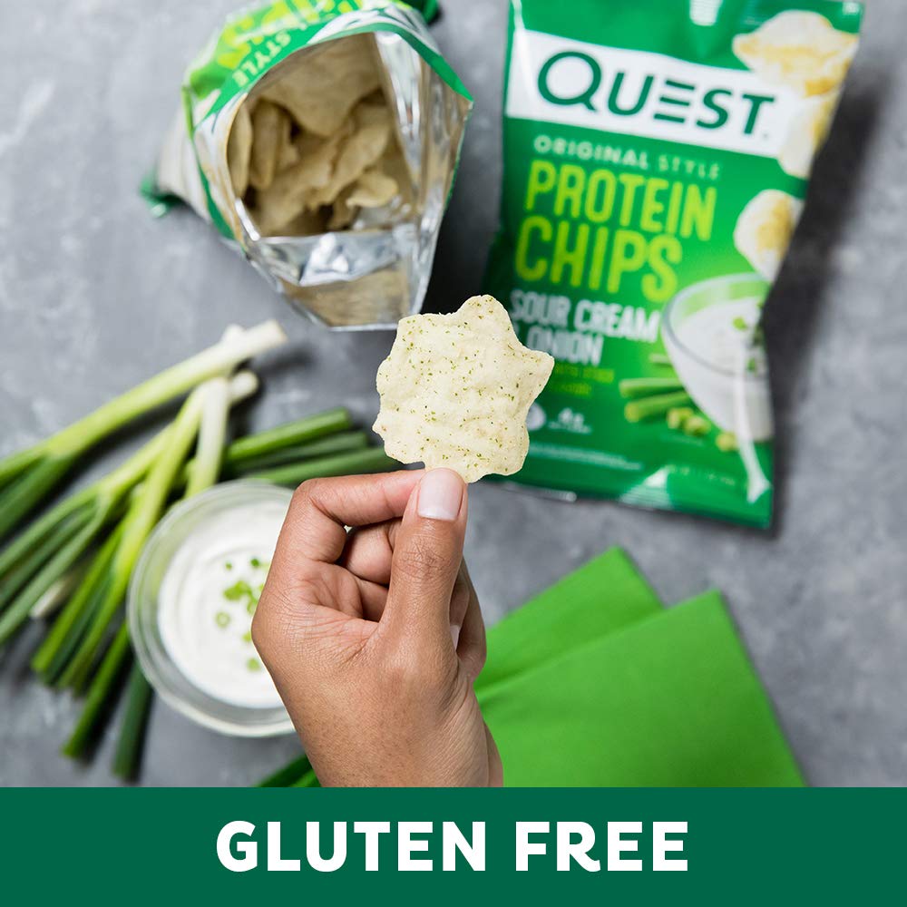 Quest Nutrition Protein Chips, Sour Cream & Onion, 21g Protein, 3g Net Carbs, 130 Cals, 1.1 oz Bag, 1 Count, High Protein, Low Carb, Gluten Free, Soy Free, Potato Free (Pack of 2)