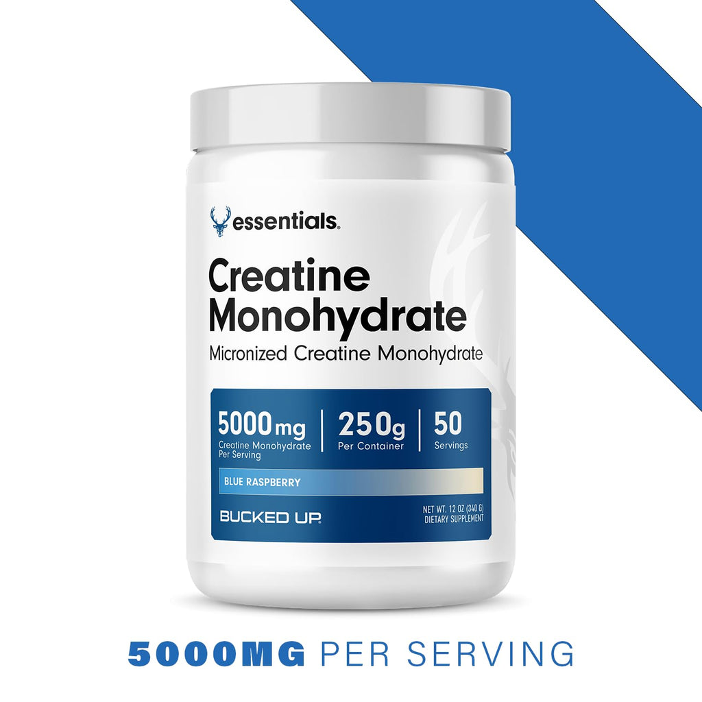 Bucked Up Blue Rasberry Creatine for Women and Men - Easy to Mix Vegetarian - Flavored Creatine Monohydrate Powder - Made in USA - 5G Per Serving - 50 Servings - 250 Grams Per Container