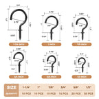 RELBRO Screw Hooks, 6 Sizes Metal Screw in Cup Hooks, Black, 110 Pcs