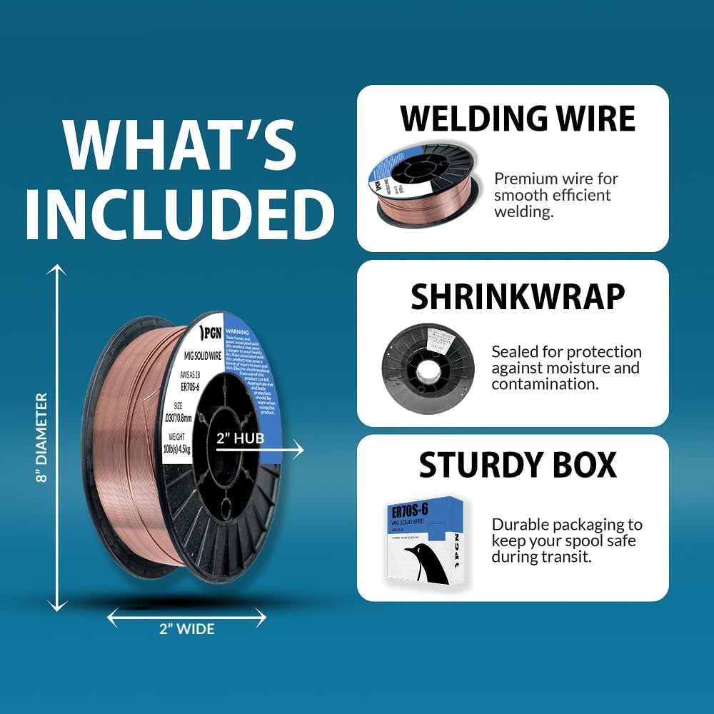 PGN Solid MIG Welding Wire - ER70S-6 .030 Inch - 10 Pound Spool - Mild Steel MIG Wire with Low Splatter and High Levels of Deoxidizers - For All Position Gas Welding