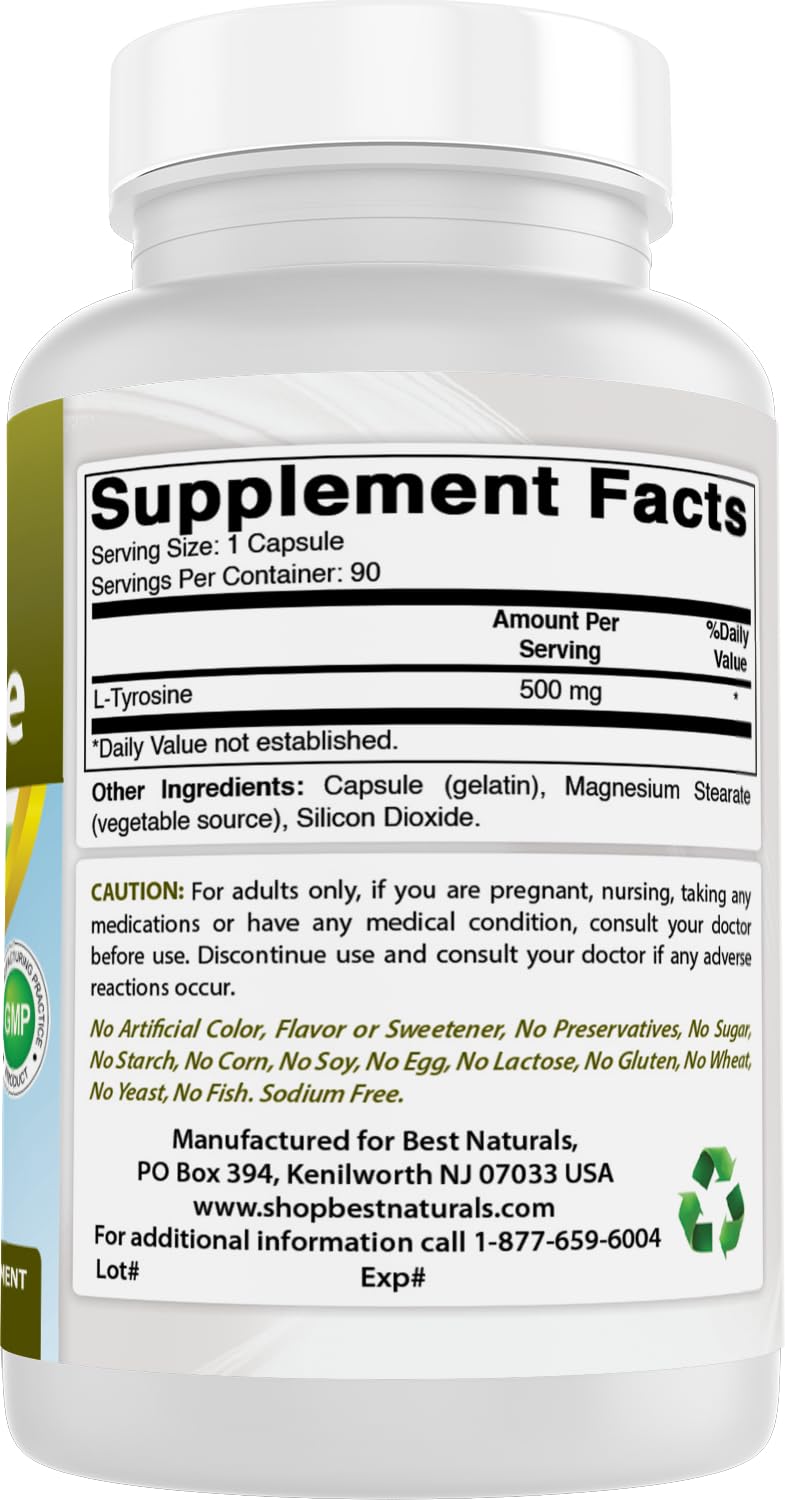 Best Naturals L-Tyrosine 500 mg 90 Capsules (90 Count (Pack of 3))