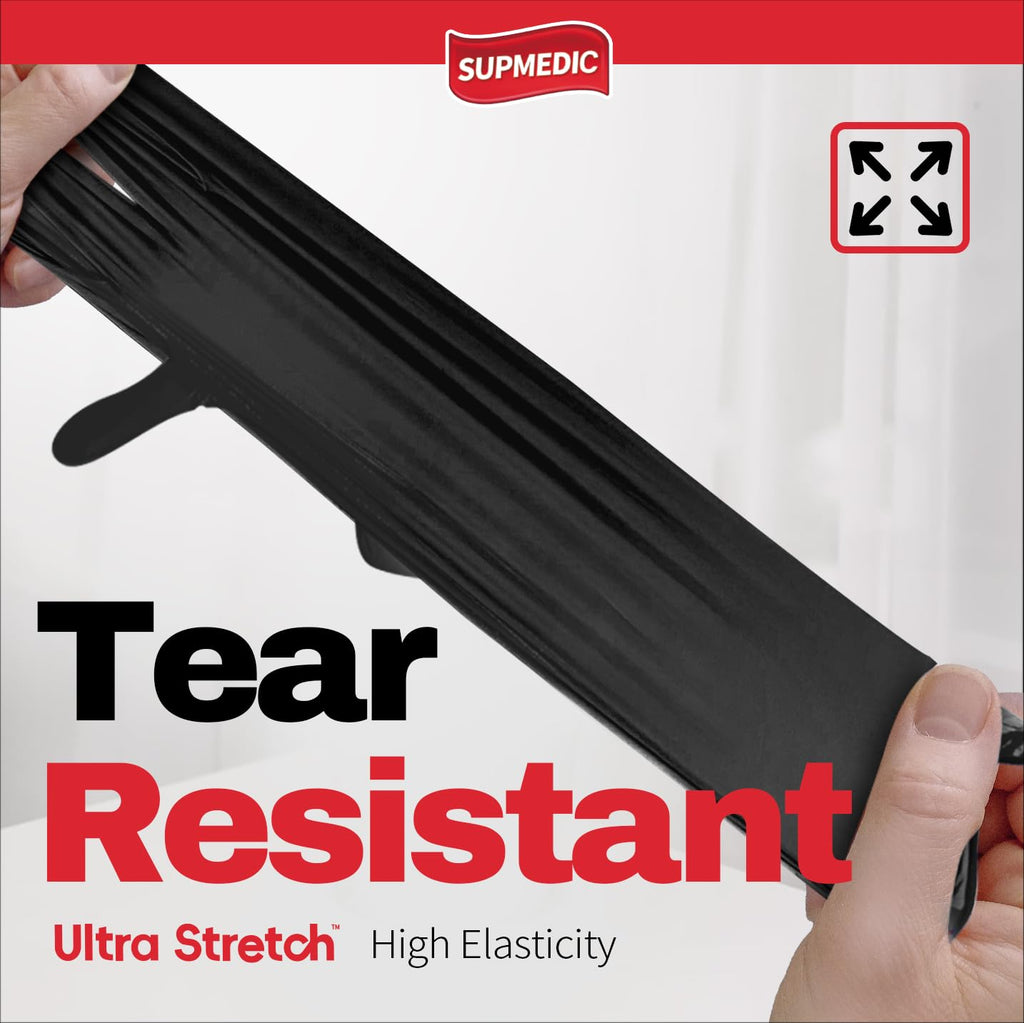 Supmedic Nitrile+ Disposable Gloves 5Mil Powder-Free Glove, Black 100 (L)