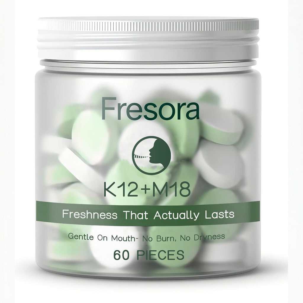 FRESORA Oral Probiotics, with K12 & M18, Oral Probiotics for Mouth Bad Breath for Adults, Sugar-Free Mint Lozenges for Oral Microbiome Balance, Defends Against Bad Breath & Dental Problems, 60 Count