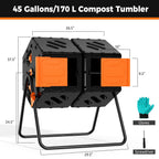 Cozurra 45 Gallon Large Compost Tumbler Outdoor, Dual Chamber Compost Bin