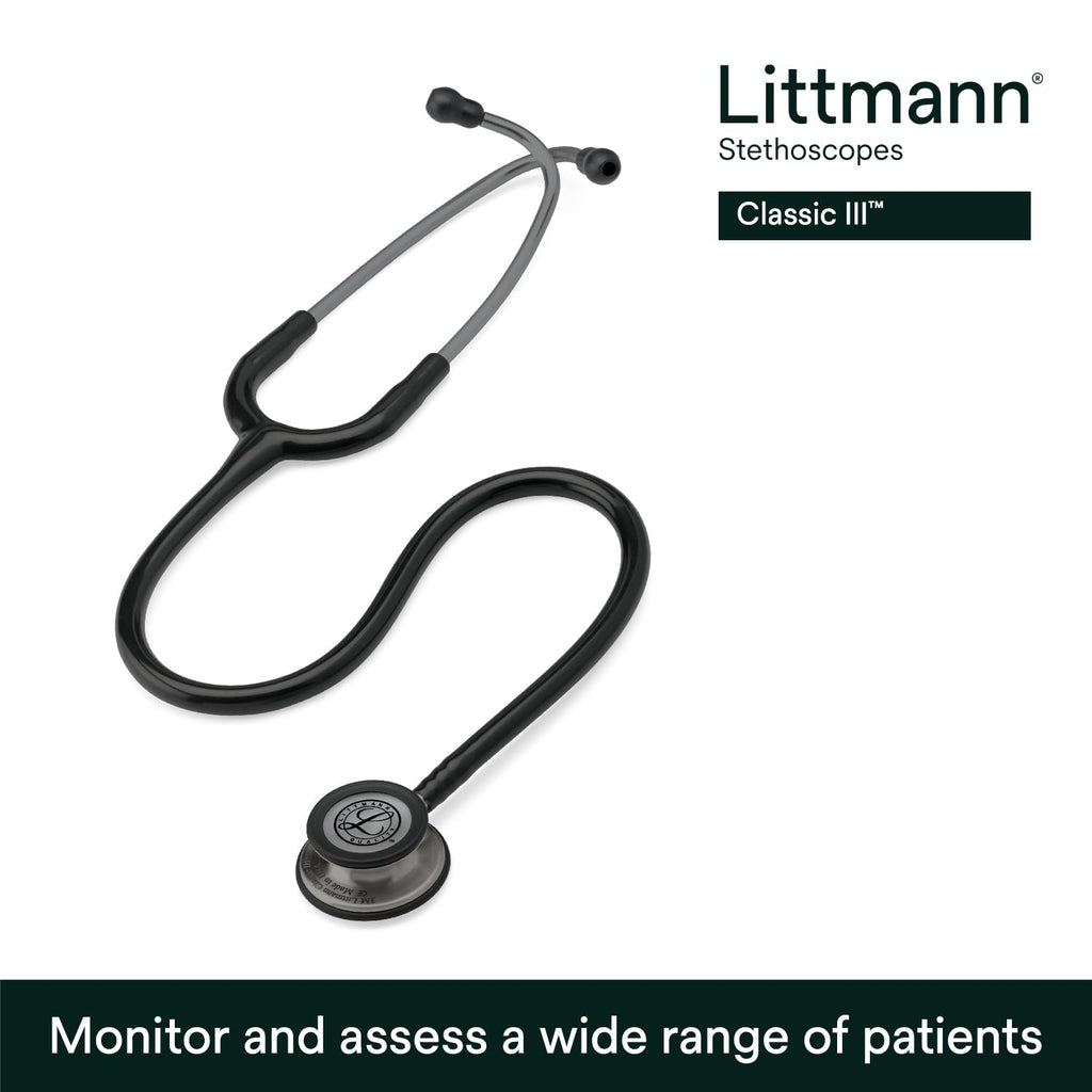 3M Littmann Classic III Monitoring Stethoscope, 5811, More Than 2X as Loud, Weighs Less, Stainless Steel Smoke-Finish Chestpiece, 27" Black Tube, Smoke Stem, and Headset
