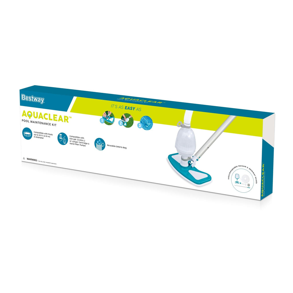 Bestway Flowclear AquaClean 110 Inch Pool Vacuum for 20 Feet Above Ground Pools with Removable Debris Bag, Suction Nozzle, Skimmer Head, and Adapters
