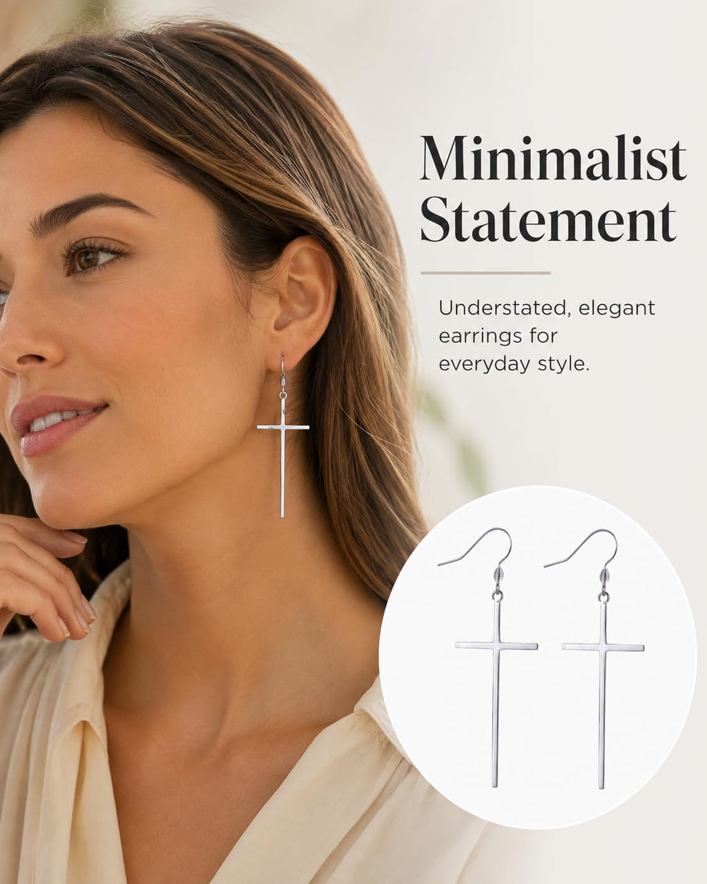 Jeka Cross Earrings for Women, Drop Earrings Christmas Christian Gifts