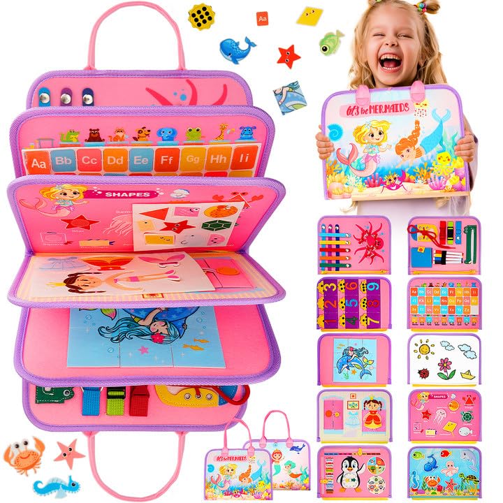 SaFeli Toddler Busy Board, Montessori Toys for 1 2 3 Year Old Girl Birthday Gifts - Educational Busy Book, Kids Sensory Toy, Preschool Learning Activities and Travel Toys for Toddlers 1-3 2-4