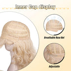 FantaLook Blonde Long Curly Wig with Bangs, Vintage Costume Wig for Women