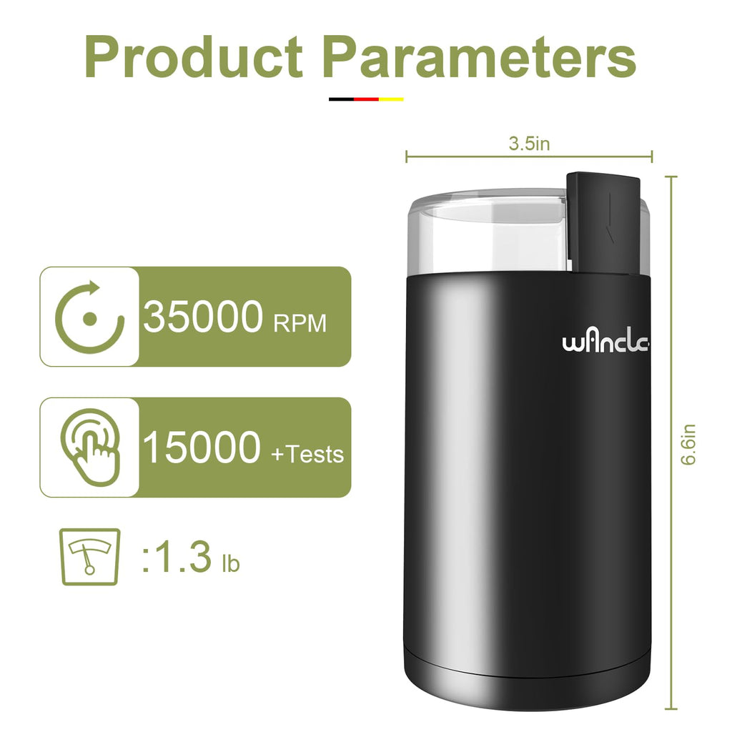 Wancle Electric Coffee Grinder, Spice Grinder, One Touch Coffee Mill for Beans, Spices and More, with Clean Brush Black