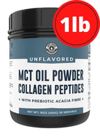 MCT Oil Powder with Acacia Fiber & Collagen Peptides – Prebiotic Collagen Protein, 10g MCTs from Coconuts, Sugar Free Keto Coffee Creamer – Grass Fed, Unflavored, Non-GMO, Gluten Free, 16 oz