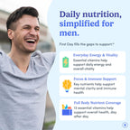 FIRST DAY Multivitamin for Men + Organic Fruit & Veggie Blend, Mens Multivitamins Gummies with 13 Key Nutrients for Energy, Focus, Immunity - Vitamins A, B1, B2, B6, B9, B12, C, D3, K - 30 Day Supply