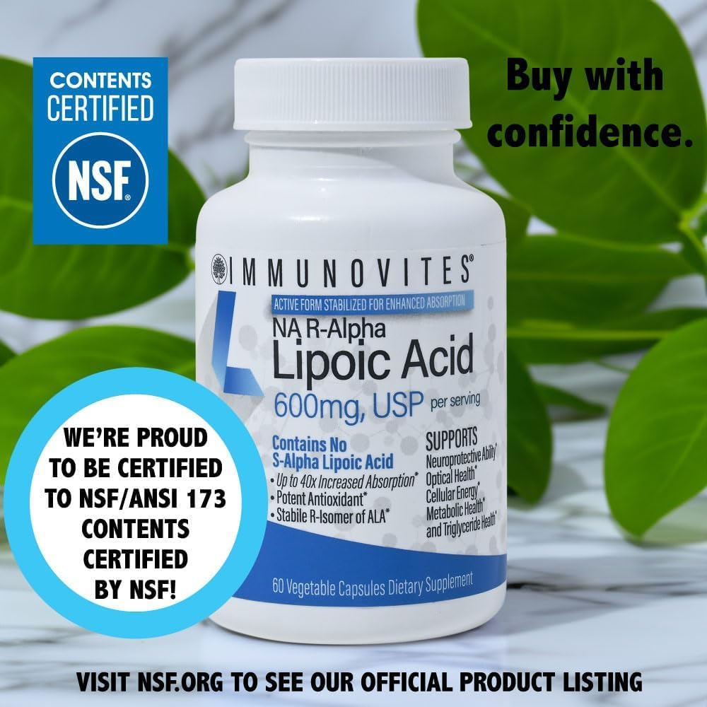 IMMUNOVITES 3-Pack Stabilized R-Alpha Lipoic Acid ((True)) 600mg per Serving [[High Potency & up to 40x Increased Absorption]] (Na R-ALA) (Na R-LA) (Na R-Lipoate) (3 Bottles)