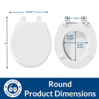 Mayfair Linden Slow Close Toilet Seat, Non Slip Heavy Duty Wood, Easy Install, Made in USA, Round, White, 4 Pack