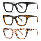 LKEYE Oversized Reading Glasses For Women Men Cat Eye Oprah Style Blue Light Blocking Computer Square Reader Designer Ladies Large Frame Fashion Spring Hinge Cute Eyewear LK6085 3 Pack +2.00 X